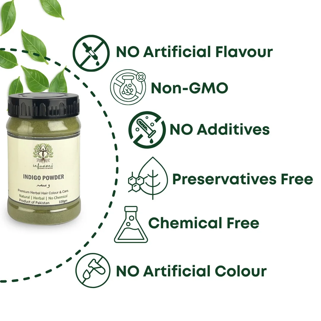 Indigo Powder 100% natural seals - no artificial flavour, non-GMO, chemical-free and preservative-free