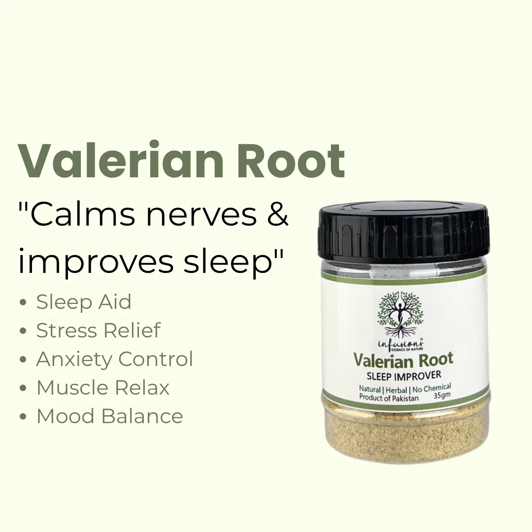 Valerian Root Powder key benefits, natural wellness properties and herbal care advantages infographic
