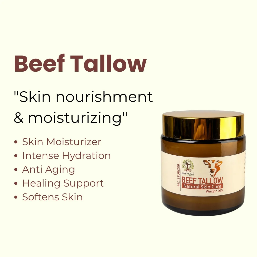 Beef Tallow key benefits, deep hair and skin nourishment advantages infographic