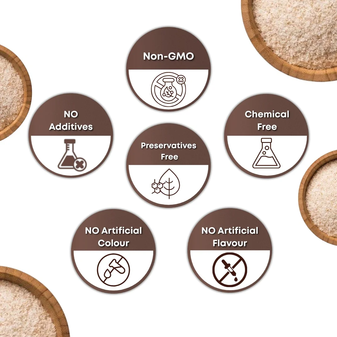 Isabgol 100% natural pure quality seals - chemical-free, non-GMO and preservative-free