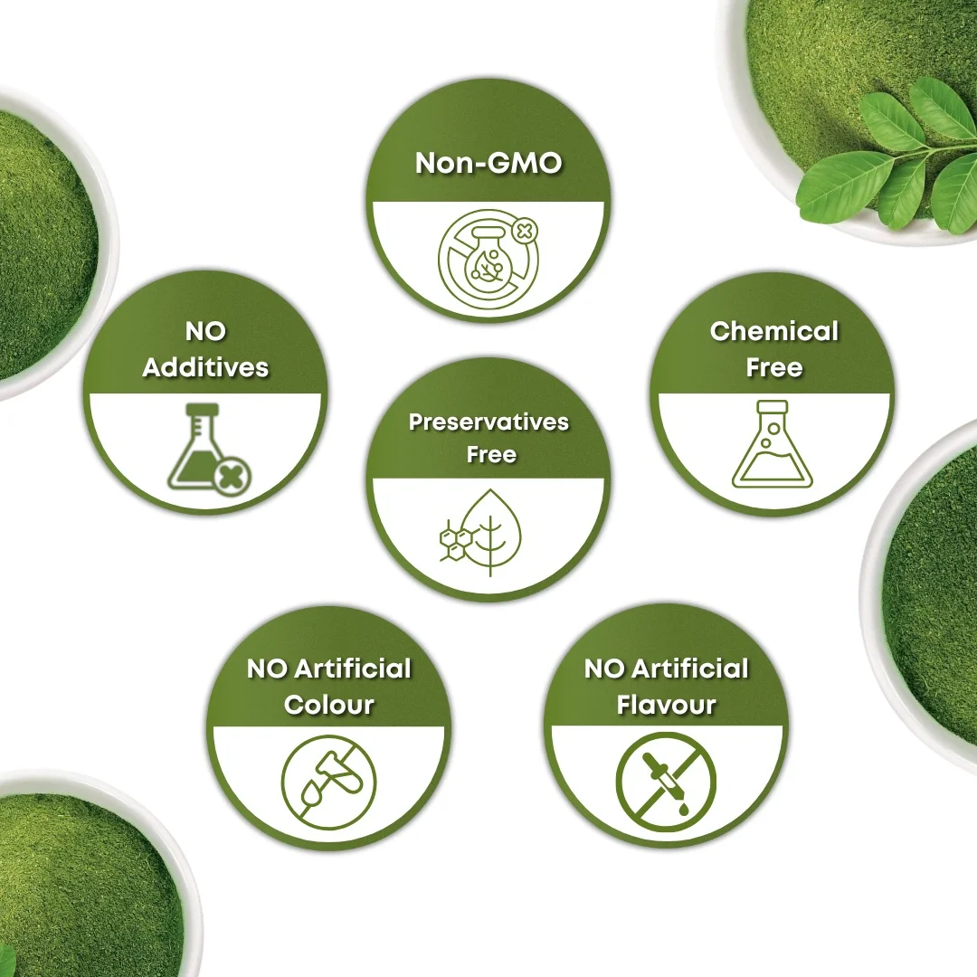 Moringa Leaves Powder 100% natural pure quality seals - chemical-free, non-GMO and preservative-free