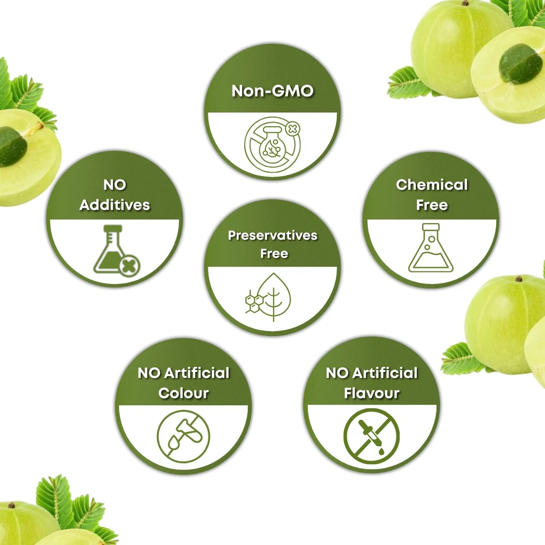 Amla Powder 100% natural pure quality seals - chemical-free, non-GMO and preservative-free